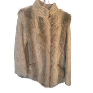 Lifestyle 80s Andrea Ungar Vintage Faux Fur Knit Cardig Jacket Tan Beige Size 12
